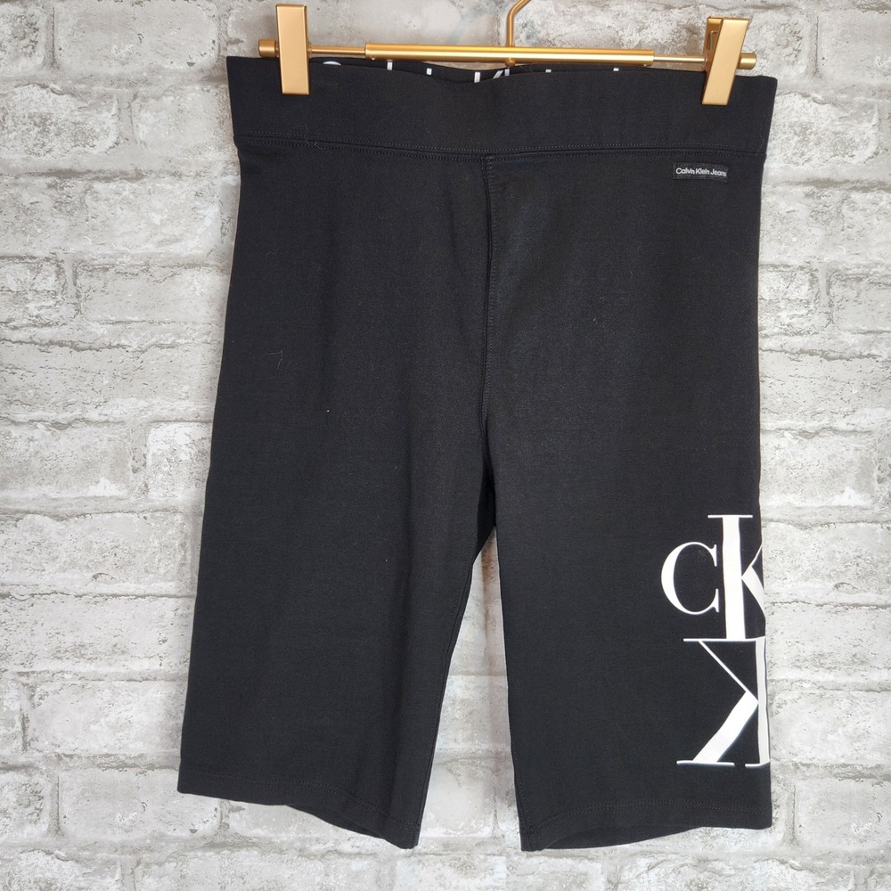 Calvin Klein Jeans Bike Shorts Black Logo Cotton Spandex Athletic Small